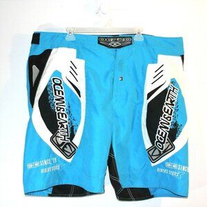 Mens 2XB Swim Board Shorts Big and Tall Blue Riders Series Ocean and Earth Beach